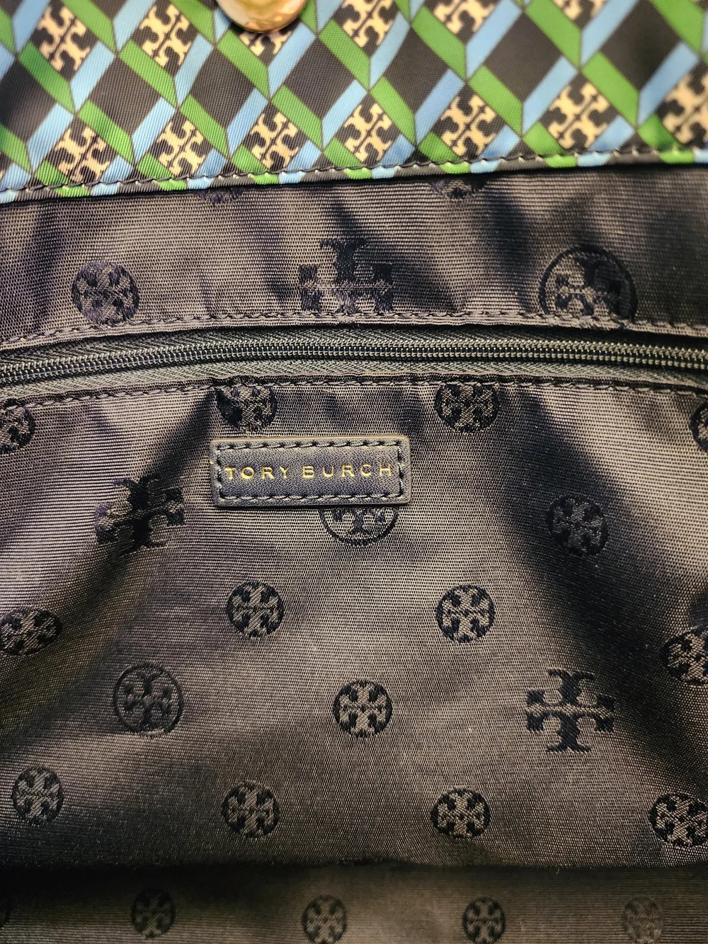 Tory Burch Ella Nylon Printed Geometric Tote - Navy Multi (Large)